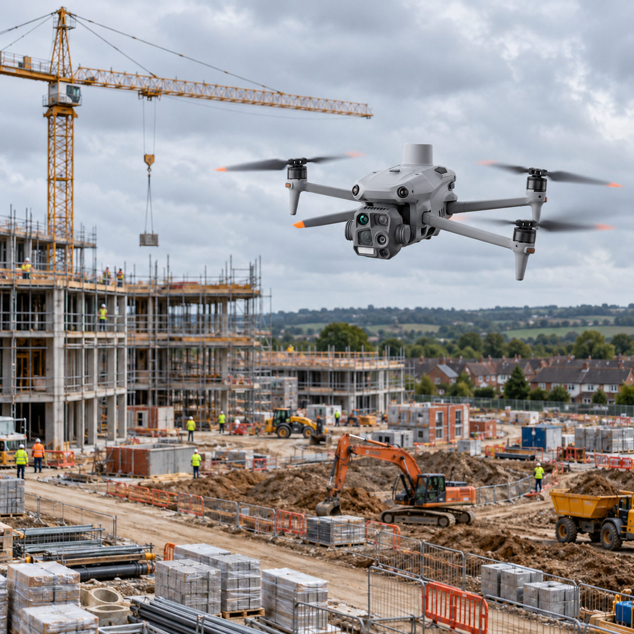 DJI Matrice 4 over a construction site
