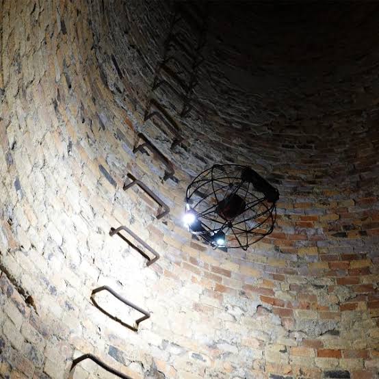 Flybotix ASIO X used for inspection inside an industrial chimney